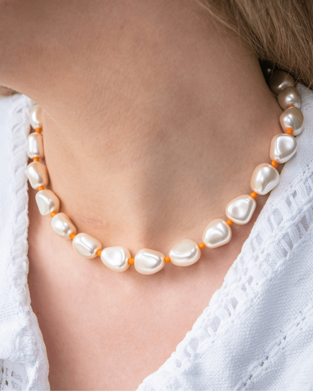 La Grande in Orange | Handmade Giant Vegan Pearl Necklace