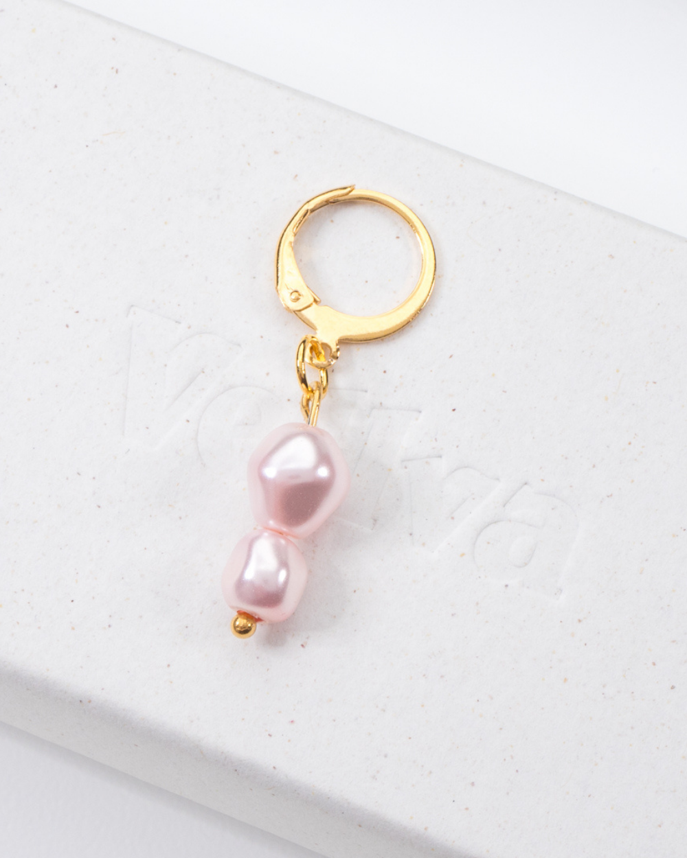 Lunedì | Handmade 18k Gold Plated Double Vegan Pearl Huggie Hoops in Baby Pink