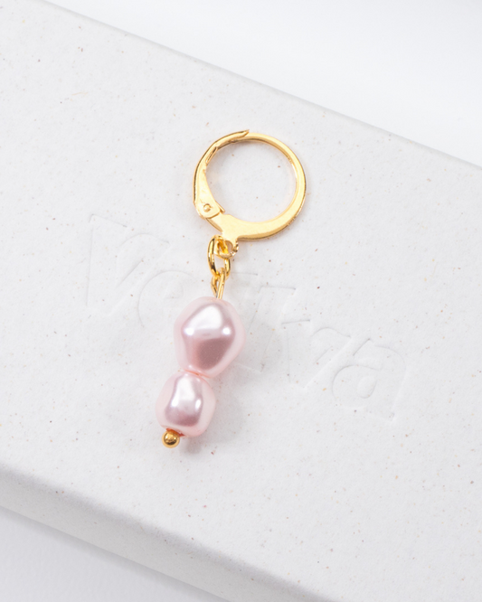 Lunedì | Handmade 18k Gold Plated Double Vegan Pearl Huggie Hoops in Baby Pink