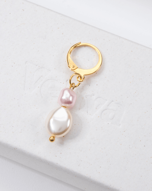 Giovedì | Handmade 18k Gold Plated Vegan Pearl Huggie Hoops in Baby Pink & Cream