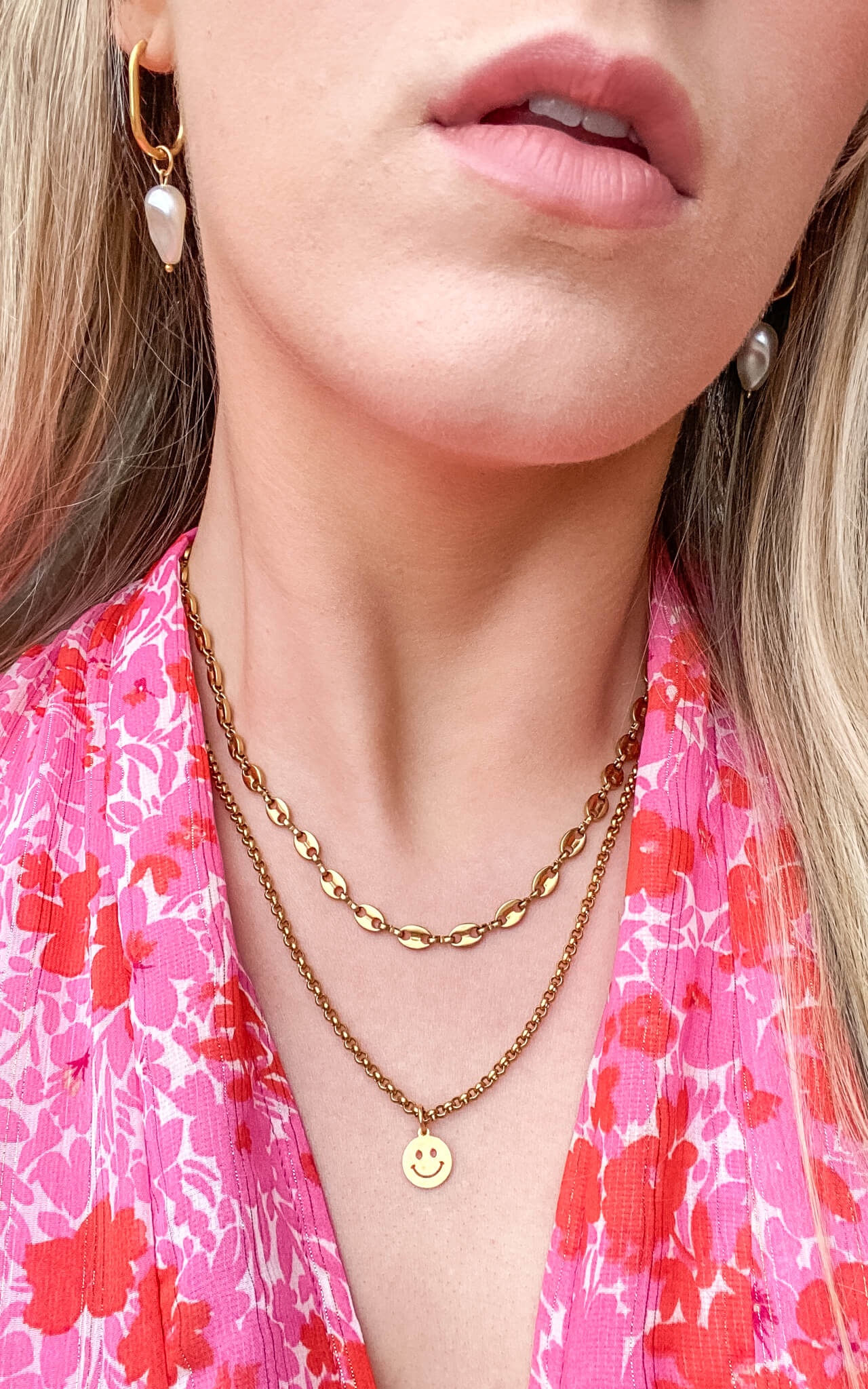 Felice 18k Gold Plated Stainless Steel Smiley Necklace