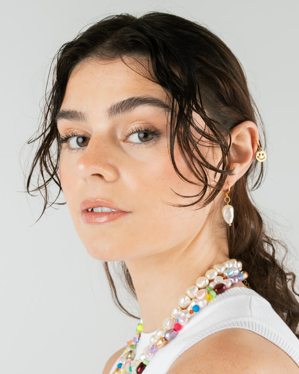 Sabato | Handmade 18k Gold Plated Baroque Vegan Pearl Huggie Hoops in Cream