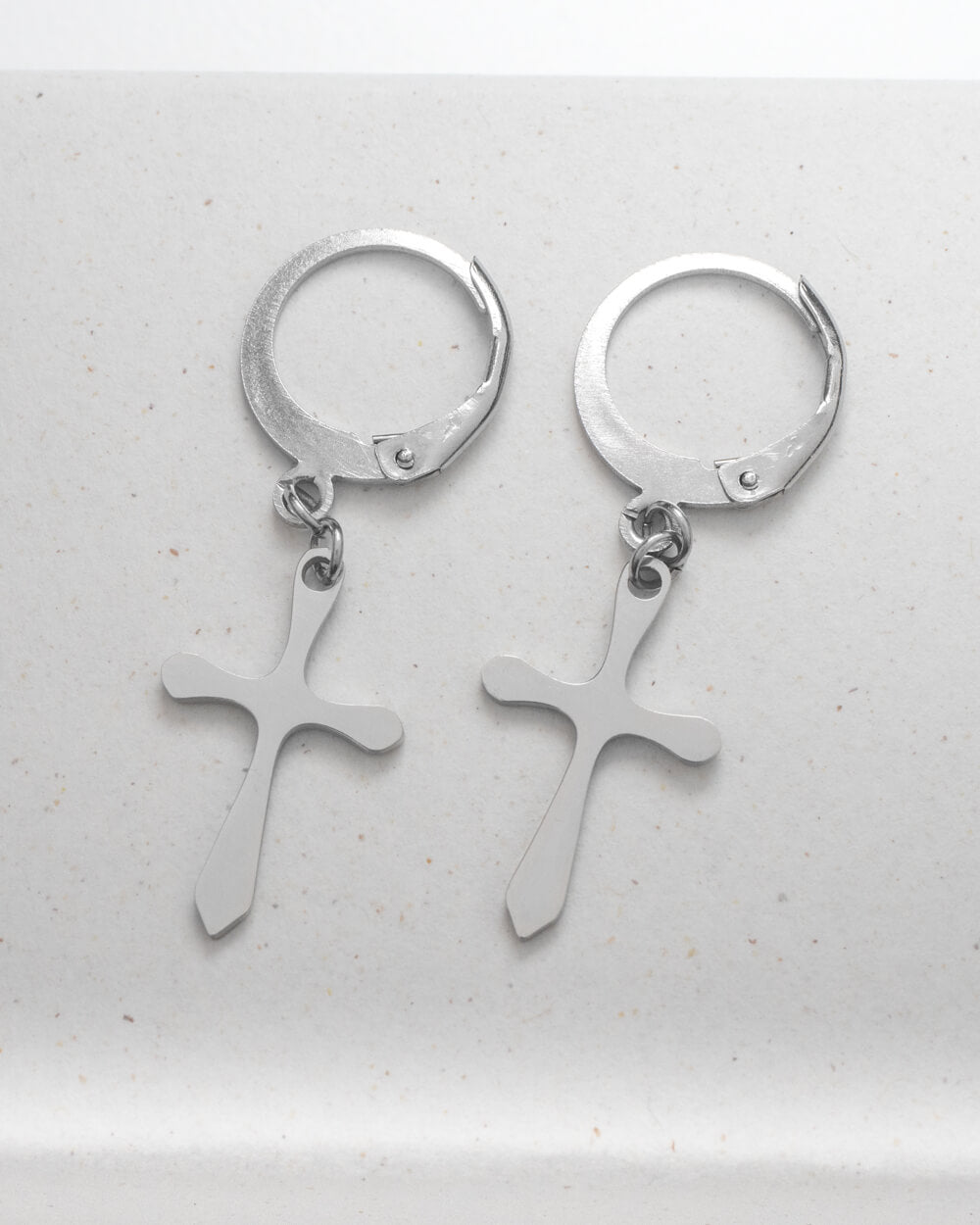 Stainless Steel Cross Huggie Hoop Earrings