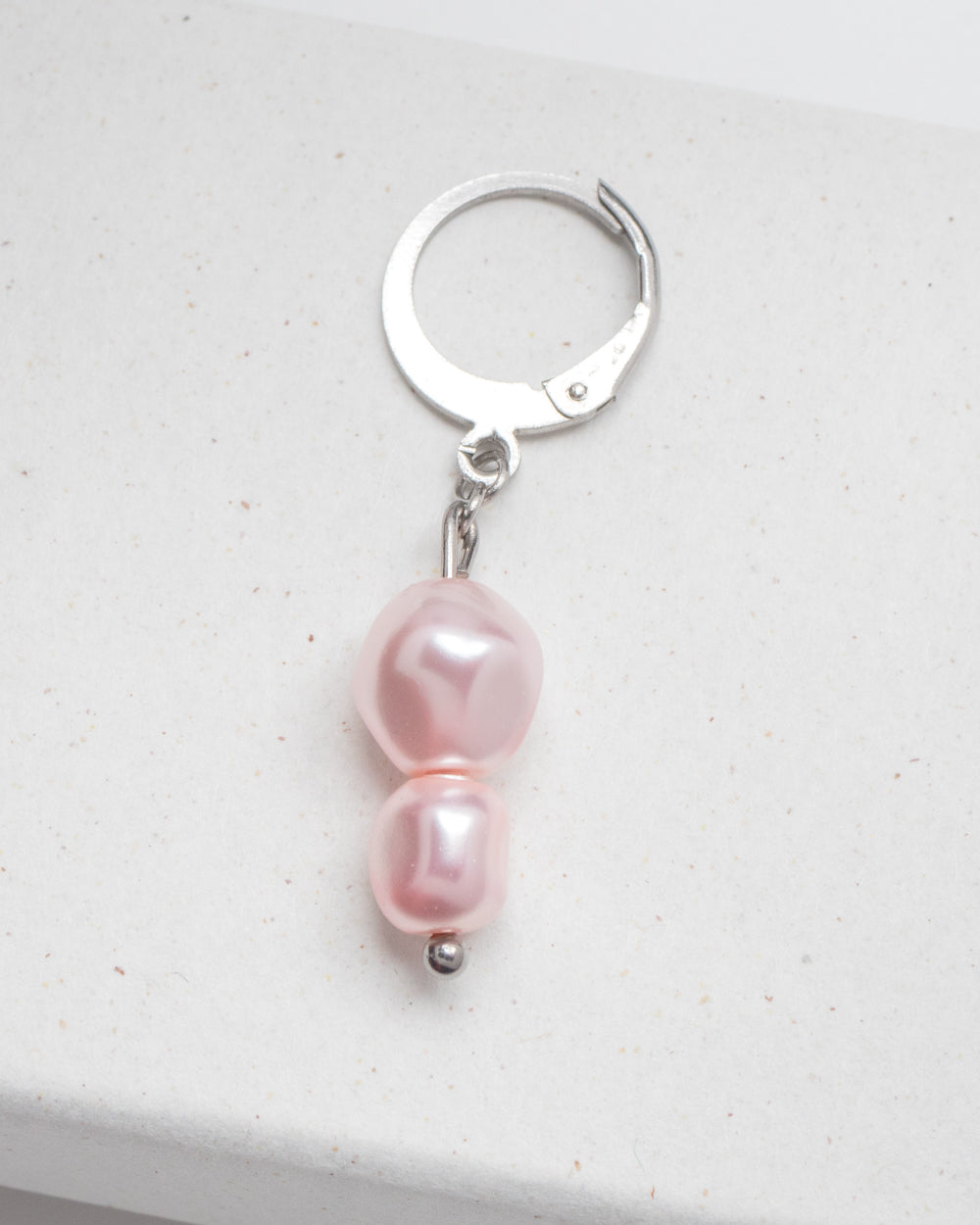 Lunedì | Handmade Stainless Steel Double Vegan Pearl Huggie Hoops in Baby Pink