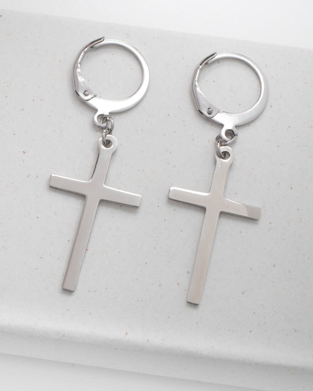 Stainless Steel Larger Cross Huggie Hoop Earrings