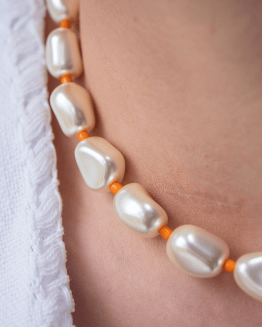 La Grande in Orange | Handmade Giant Vegan Pearl Necklace