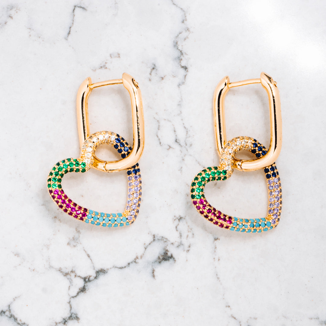 Rainbow Heart Lock Earrings