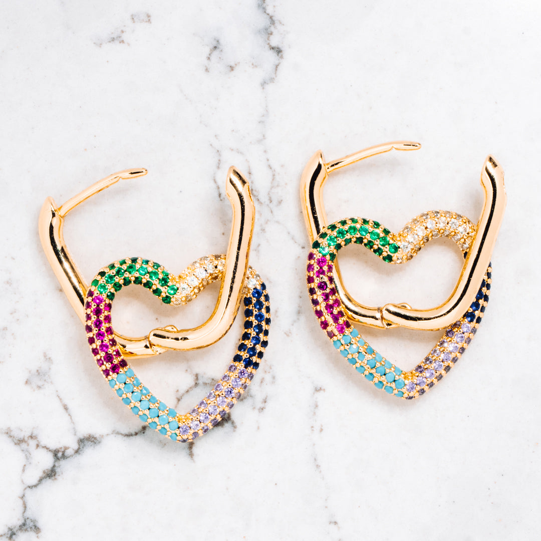 Rainbow Heart Lock Earrings