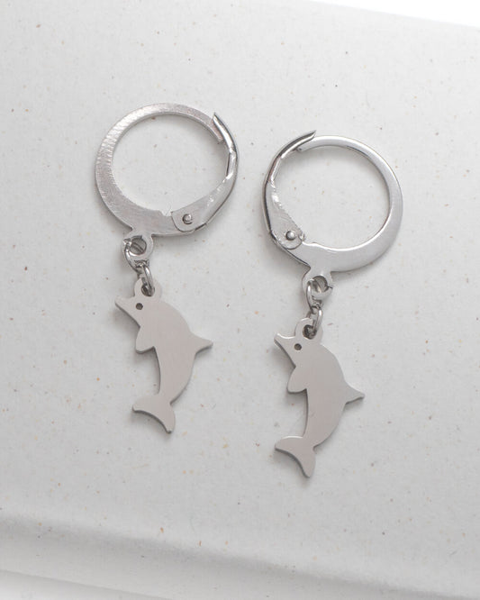 Stainless Steel Dolphin Huggie Hoop Earrings